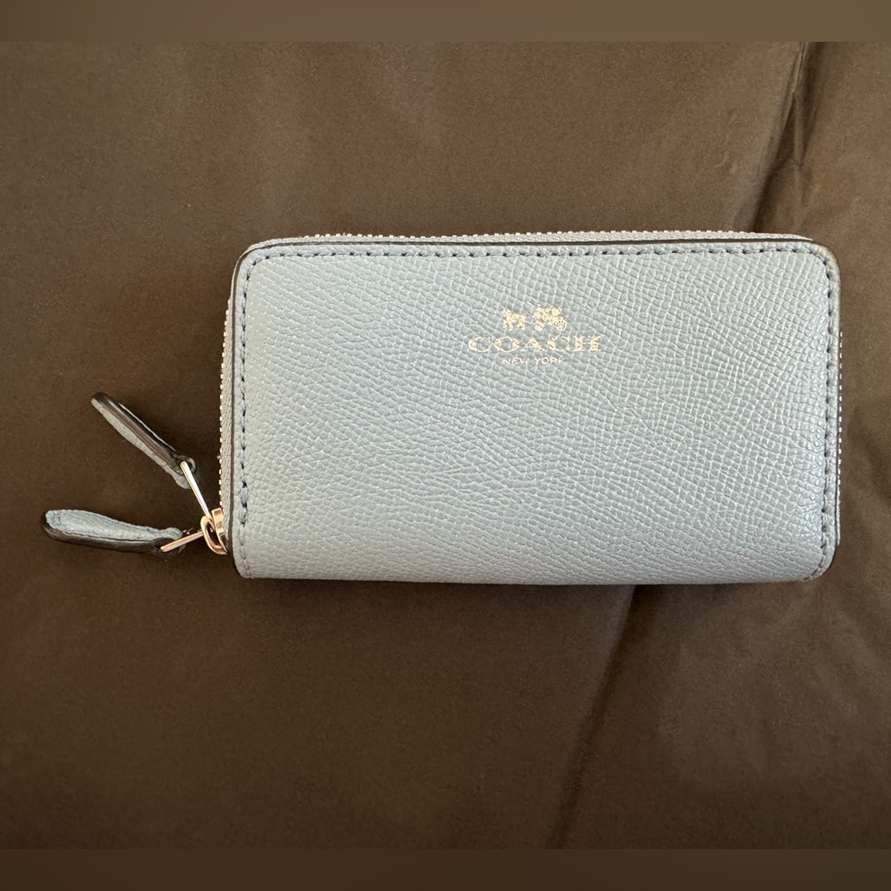 Coach Double Zip Two Compartment Compact Wallet with Card Holders in Light Blue